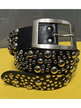 Vintage Dome Studded Black Leather Belt 34” Unisex Biker Punk Rock Metal Emo Alt
